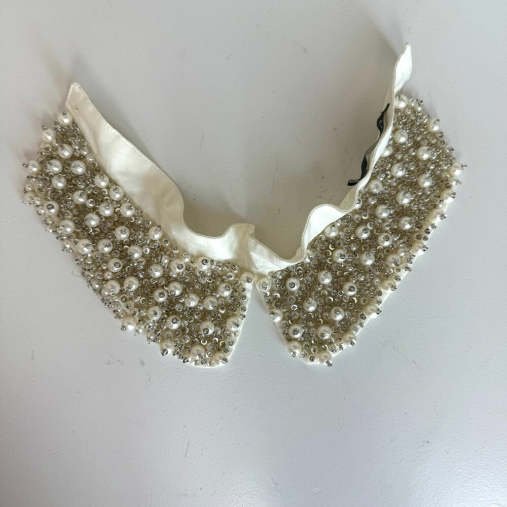Gracia Embellished Detachable Beaded Pearl Collar Necklace White Size Small
